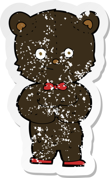 Bir insan tarafından çizilmiş küçük sevimli bir ayının gerilmiş çıkartması.