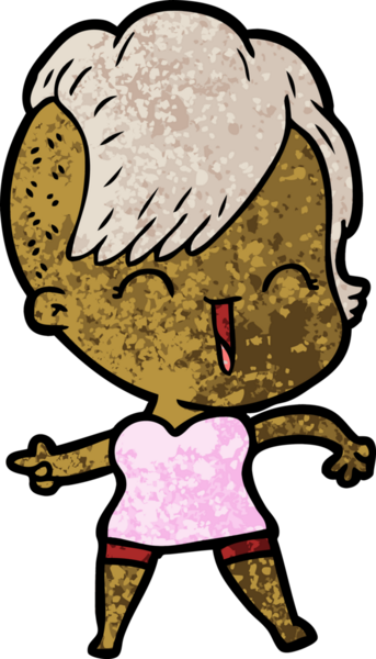 Bir insan tarafından çizilmiş mutlu hippi kız çizgi filmi.