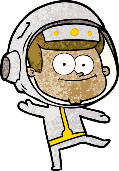 Bir insan tarafından çizilmiş mutlu astronot çizgi filmi.