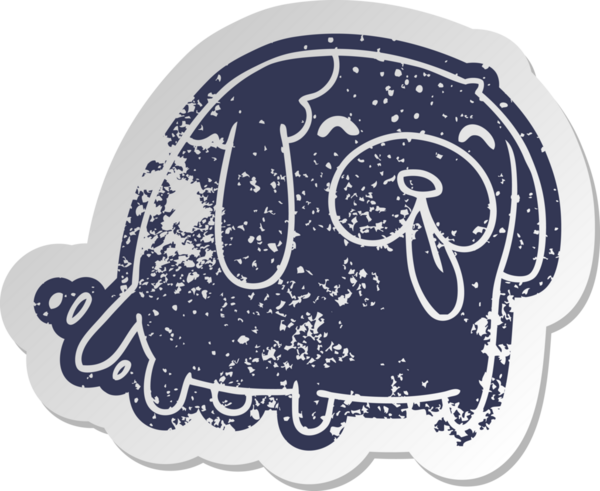 Bir insan tarafından çizilmiş sevimli bir köpeğin eski çizgi film etiketi kawaii