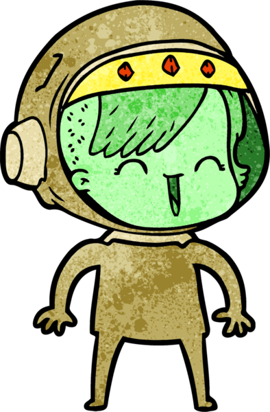 Bir insan tarafından çizilmiş mutlu uzay kızı.