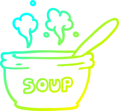 Bir insan tarafından çizilmiş sıcak çorba karikatürünün soğuk gradyan çizgisi.