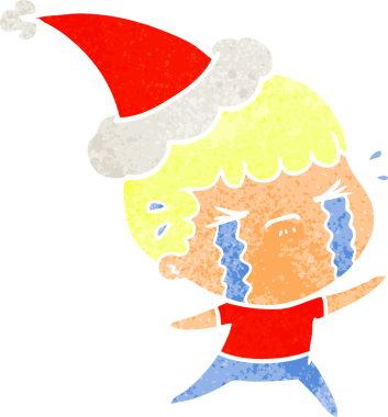 Bir insanın çizdiği Noel Baba şapkasıyla ağlayan bir adamın el çizimi karikatürü.