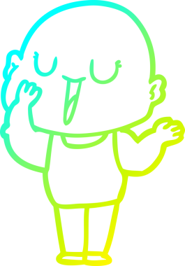 Bir insan tarafından çizilmiş, mutlu, kel bir adamın soğuk çizgi çizimi.