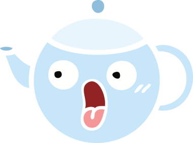 Bir insan tarafından çizilmiş bir çaydanlığın düz renkli retro karikatürü