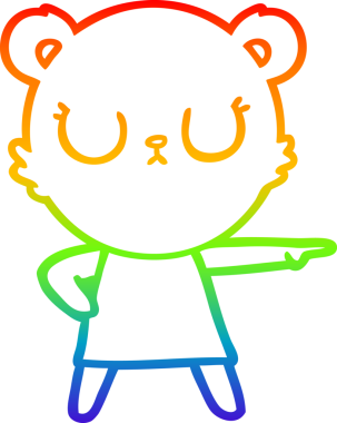 Bir insan tarafından çizilmiş, barışçıl bir çizgi film ayısının gökkuşağı gradyanı çizimi.