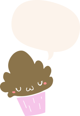 Bir insan tarafından çizilmiş, yüzü konuşma baloncuğu olan çizgi film keki.