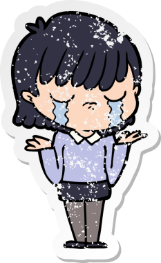 Bir insan tarafından çizilmiş ağlayan karikatürlü bir kadının sıkıntılı çıkartması.