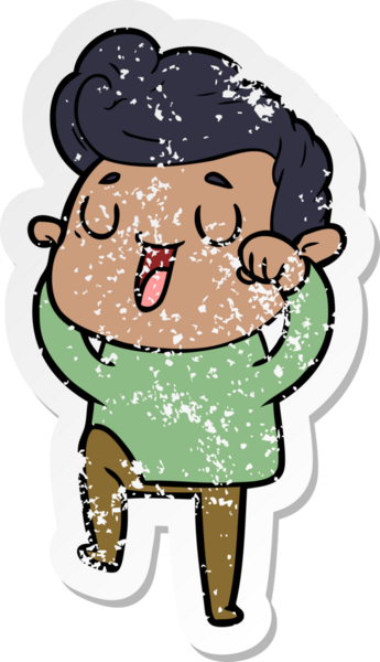 Bir insan tarafından çizilmiş mutlu bir çizgi film karakterinin sıkıntılı çıkartması.