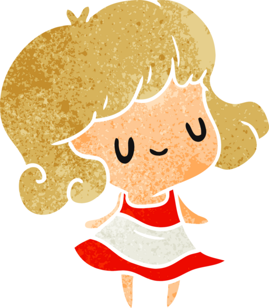 Bir insan tarafından çizilmiş sevimli bir kızın eski çizgi film çizimi kawaii