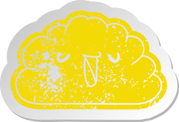 Bir insan tarafından çizilmiş sıkıntılı eski çizgi film etiketi kawaii hava yağmuru bulutu