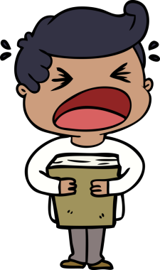 Bir insan tarafından çizilmiş kitabı olan bağıran bir karikatür.