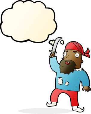 Bir insan tarafından çizilmiş düşünce balonlu bir korsan.