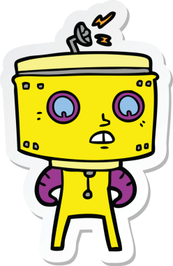 Bir insan tarafından çizilmiş robot karikatür çıkartması.