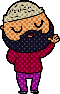 Bir insan tarafından çizilmiş sakallı sevimli bir çizgi film adamı.