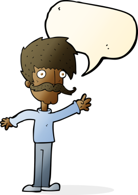 Bir insan tarafından çizilmiş konuşma balonlu bıyıklı çizgi film adamı.