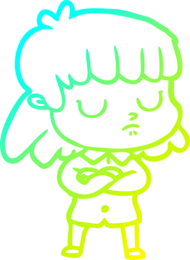 Bir çizgi film karakterinin soğuk gradyan çizimi ilgisiz bir kadının bir insan tarafından çekilen kollarını katlaması.