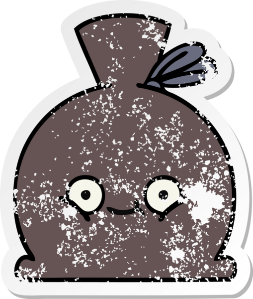 Bir insan tarafından çizilmiş şirin bir karikatür çuvalının sıkıntılı çıkartması.