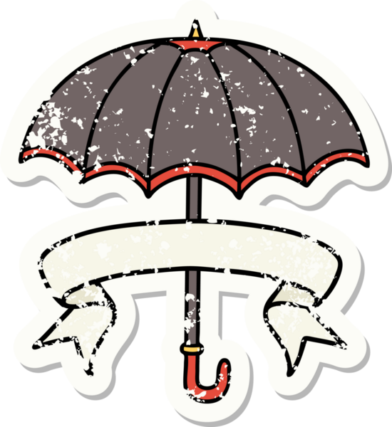 Bir insan tarafından çizilmiş şemsiyeli eski bir etiket.