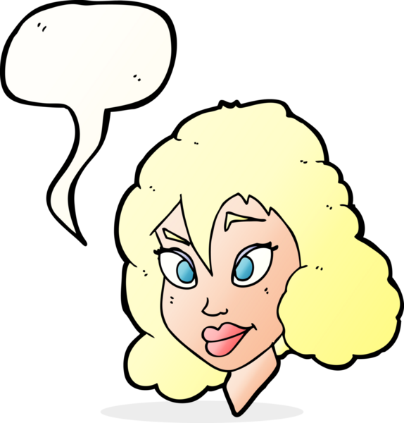 Bir insan tarafından çizilmiş konuşma balonu olan güzel bir kadın.