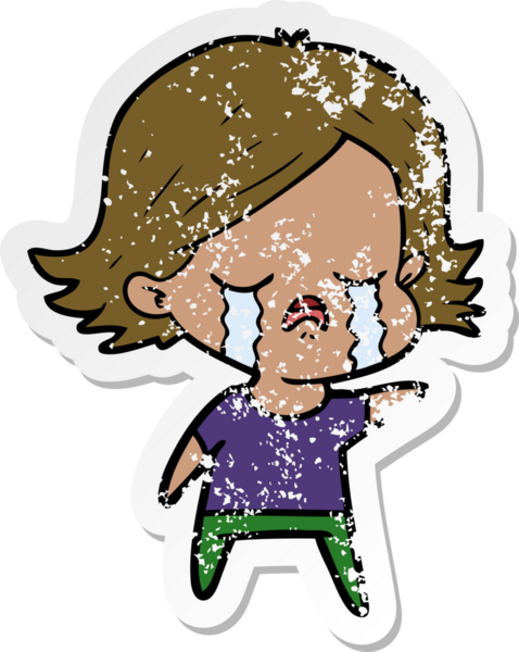 Bir insan tarafından çizilmiş, ağlayan bir çizgi film kızının sıkıntılı çıkartması.