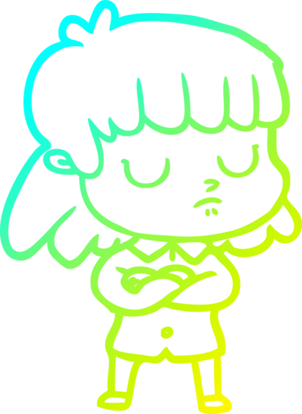 Bir çizgi film karakterinin soğuk gradyan çizimi ilgisiz bir kadının bir insan tarafından çekilen kollarını katlaması.