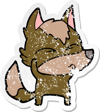 Bir insan tarafından çizilmiş bir kurt çizgi filminin hüzünlü çıkartması.