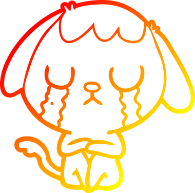 Bir insanın çizdiği ağlayan şirin bir köpeğin sıcak çizgi çizimi.