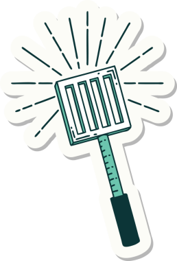 Bir insan tarafından çizilmiş dövme stili mutfak spatulasının çıkartması.