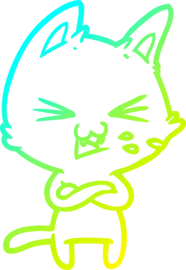 Bir insan tarafından çapraz kollar çizilmiş çizgi film kedisi çizimi.