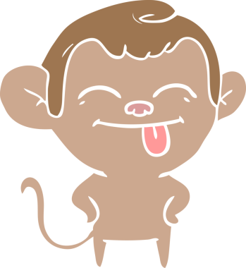 Bir insan tarafından çizilmiş komik düz renkli çizgi film maymunu