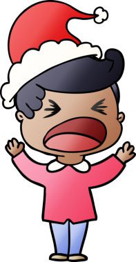 Bir insan tarafından çizilmiş Noel Baba şapkası giymiş bağıran bir adamın el çizimi karikatürü.