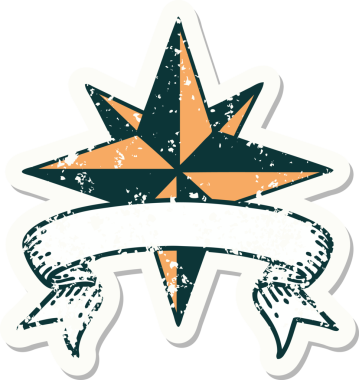 Bir insan tarafından çizilmiş bir yıldızın sancağı olan eski bir etiket.