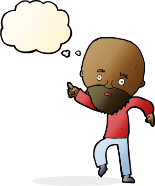 Çizgi film endişeli yaşlı adam bir insan tarafından çizilmiş düşünce balonuyla işaret ediyor.