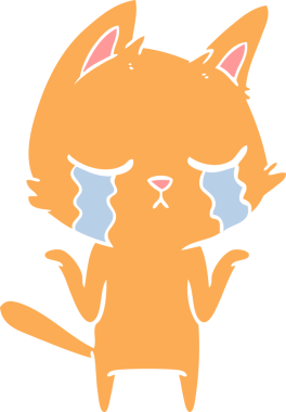 Ağlayan düz renkli çizgi film kedisi bir insan tarafından çizilmiş.