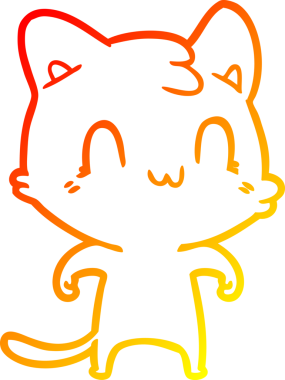 Bir insan tarafından çizilen mutlu çizgi bir kedinin sıcak gradyan çizimi