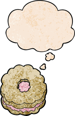 Düşünce baloncuklu çizgi film bisküvisi. Bir insan tarafından çizilmiş grunge doku tarzı.