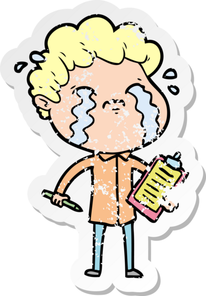 Bir insan tarafından çizilmiş ağlayan bir karikatürcünün sıkıntılı çıkartması.