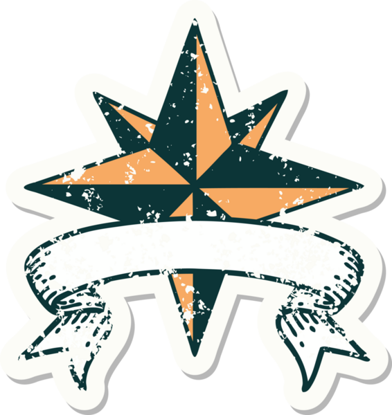 Bir insan tarafından çizilmiş bir yıldızın sancağı olan eski bir etiket.