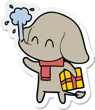 Bir insan tarafından çizilmiş su püskürten şirin bir filin çıkartması.