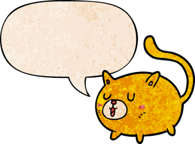 bir insan tarafından çizilmiş eski moda konuşma baloncuklu çizgi film mutlu kedisi.