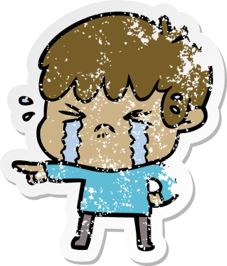 Bir insan tarafından çizilmiş, ağlayan bir çizgi film çocuğunun sıkıntılı çıkartması.