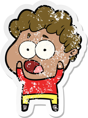 Bir insan tarafından çizilen şaşkınlık içinde soluk soluğa kalmış bir çizgi film karakterinin sıkıntılı çıkartması.