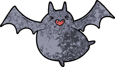 Bir insan tarafından çizilmiş ürkütücü çizgi film yarasası.