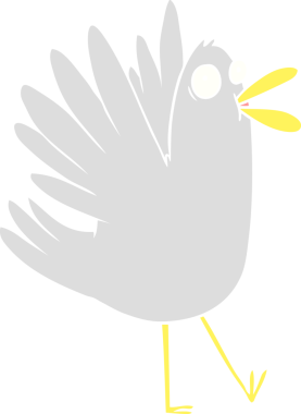 Düz renkli çizgi film kuşları bir insan tarafından çizilmiş.