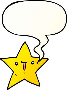 Bir insan tarafından çizilmiş yumuşak eğimli konuşma baloncuğu olan sevimli bir çizgi film yıldızı.