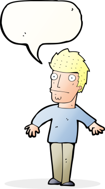 Bir insan tarafından çizilmiş, konuşma balonu olan endişeli bir adam.