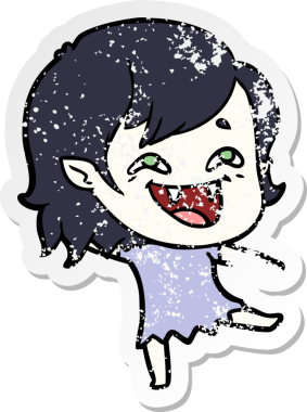 Bir insan tarafından çizilmiş gülen vampir kız çizgi filminin sıkıntılı çıkartması.