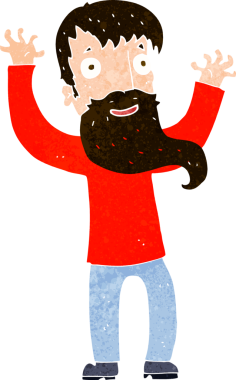 Bir insan tarafından çizilmiş sakallı heyecanlı bir adam.