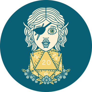 Retro Dövme Tarzı Bir insan tarafından çizilmiş doğal yirmilik zarlı düzenbaz karakter